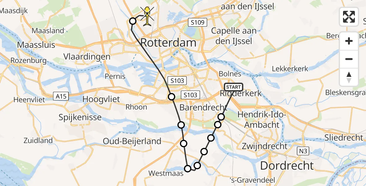 Routekaart van de vlucht: Lifeliner 2 naar Rotterdam The Hague Airport, Seringenplantsoen