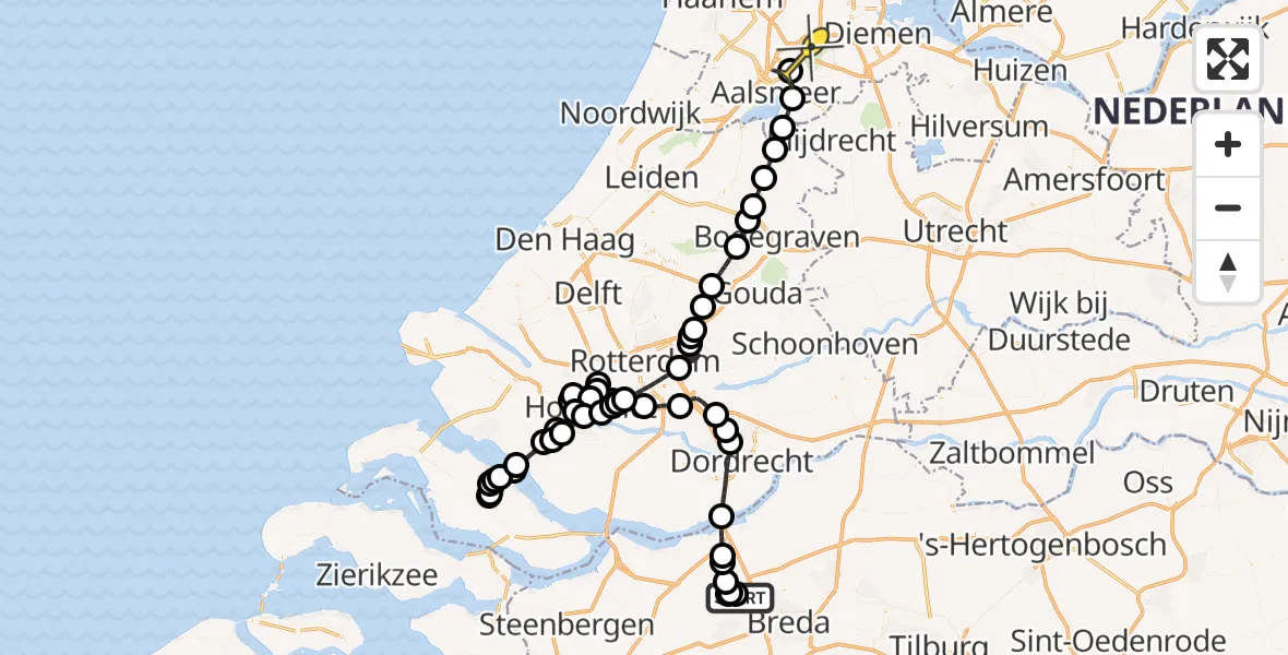 Routekaart van de vlucht: Politieheli naar Schiphol, Hooglaarsestraat