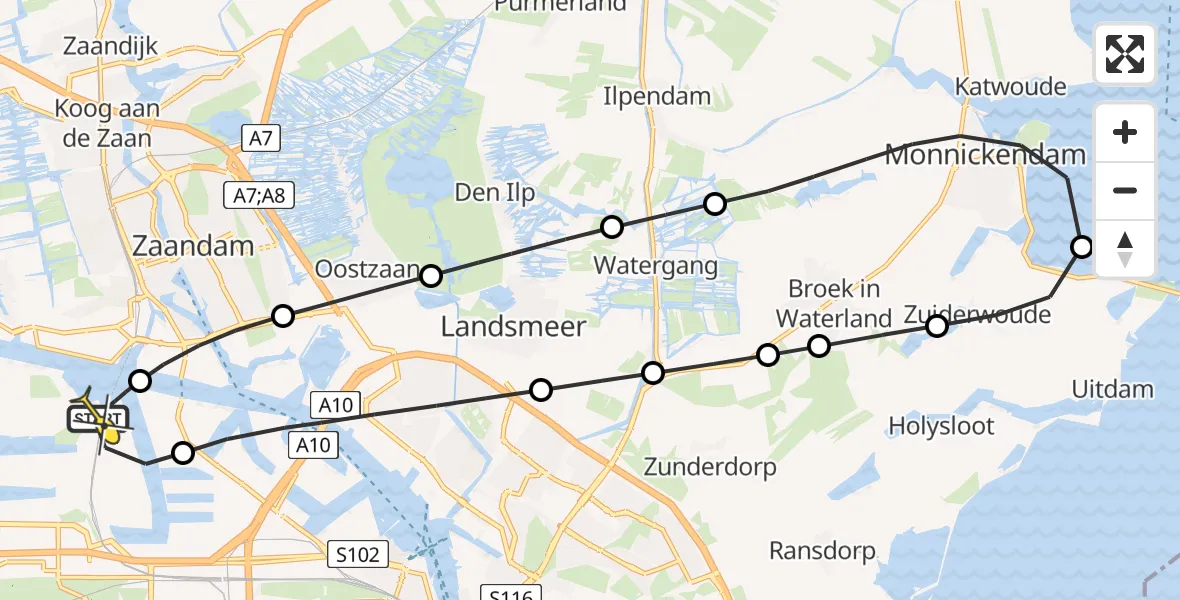 Routekaart van de vlucht: Lifeliner 1 naar Amsterdam Heliport, Westhavenweg