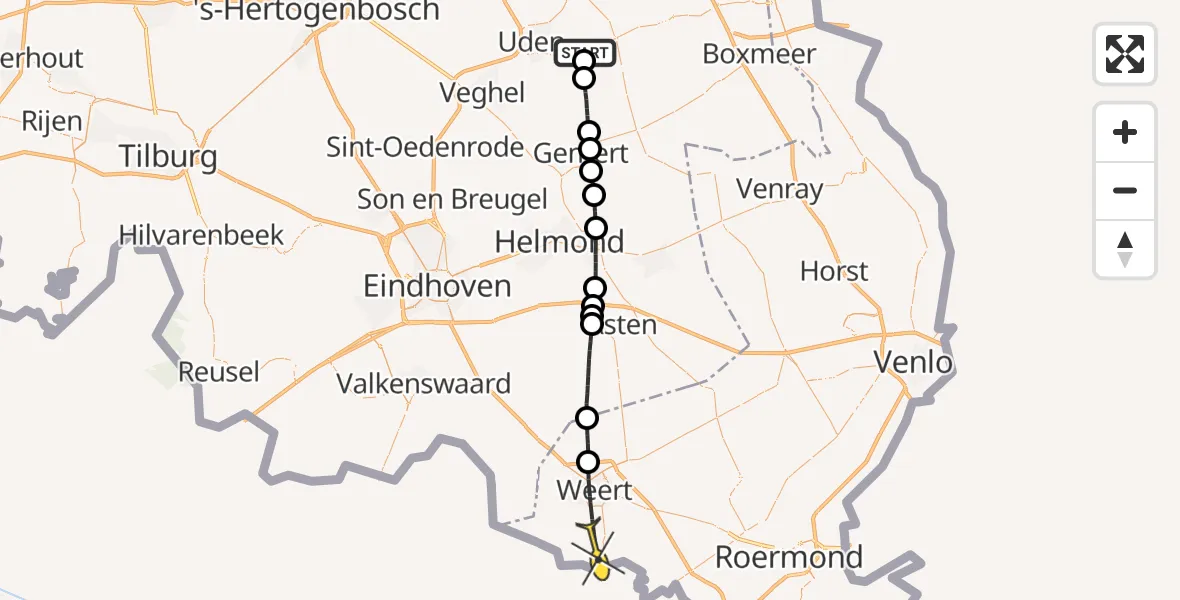 Routekaart van de vlucht: Lifeliner 3 naar Stramproy, Oosterheidestraat