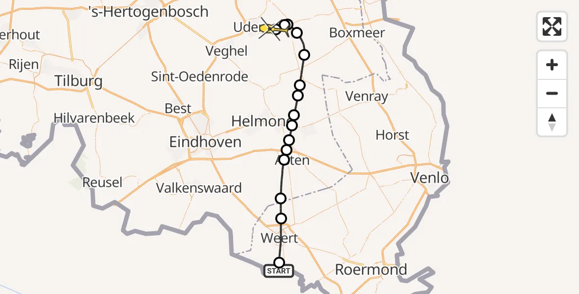 Routekaart van de vlucht: Lifeliner 3 naar Vliegbasis Volkel, Linjer brökske