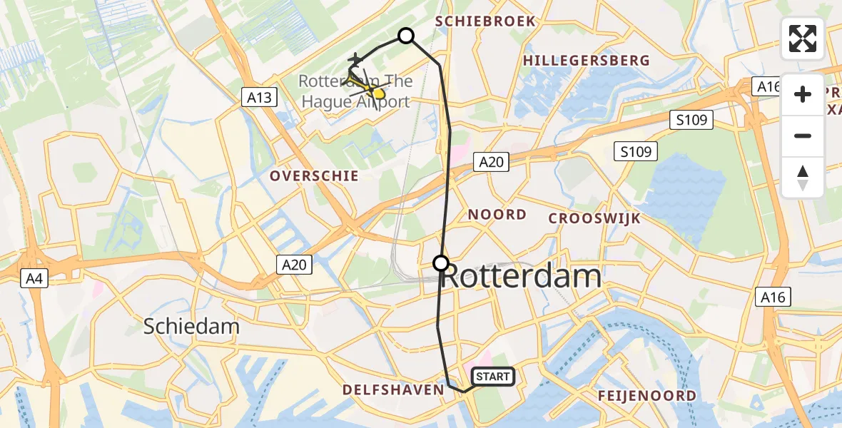 Routekaart van de vlucht: Lifeliner 2 naar Rotterdam The Hague Airport, Joost van Geelstraat