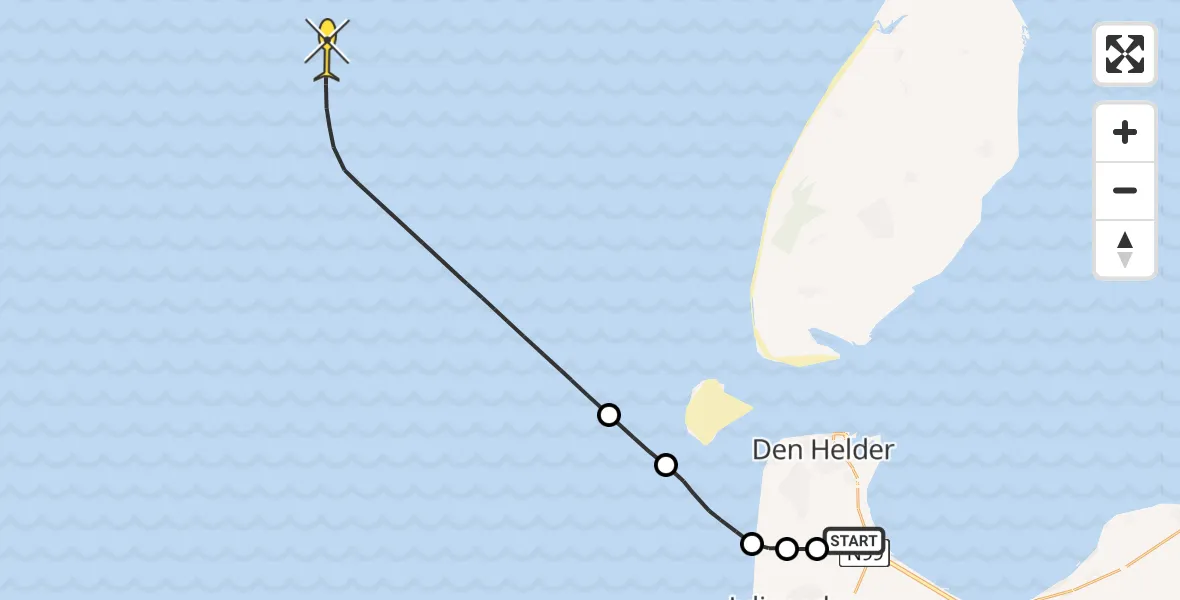 Vluchtroute Kustwachthelikopter van Vliegveld De Kooy naar 