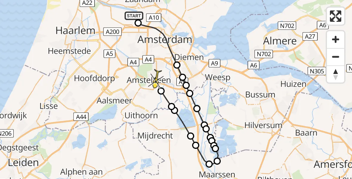 Routekaart van de vlucht: Lifeliner 1 naar Amstelveen, Maltaweg