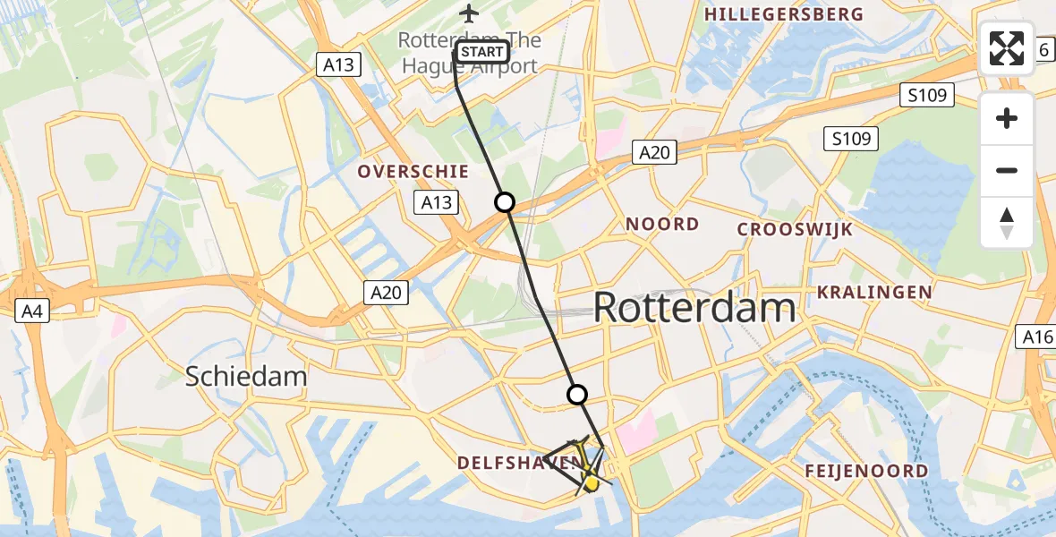 Routekaart van de vlucht: Lifeliner 2 naar Erasmus MC, Pilotenpad