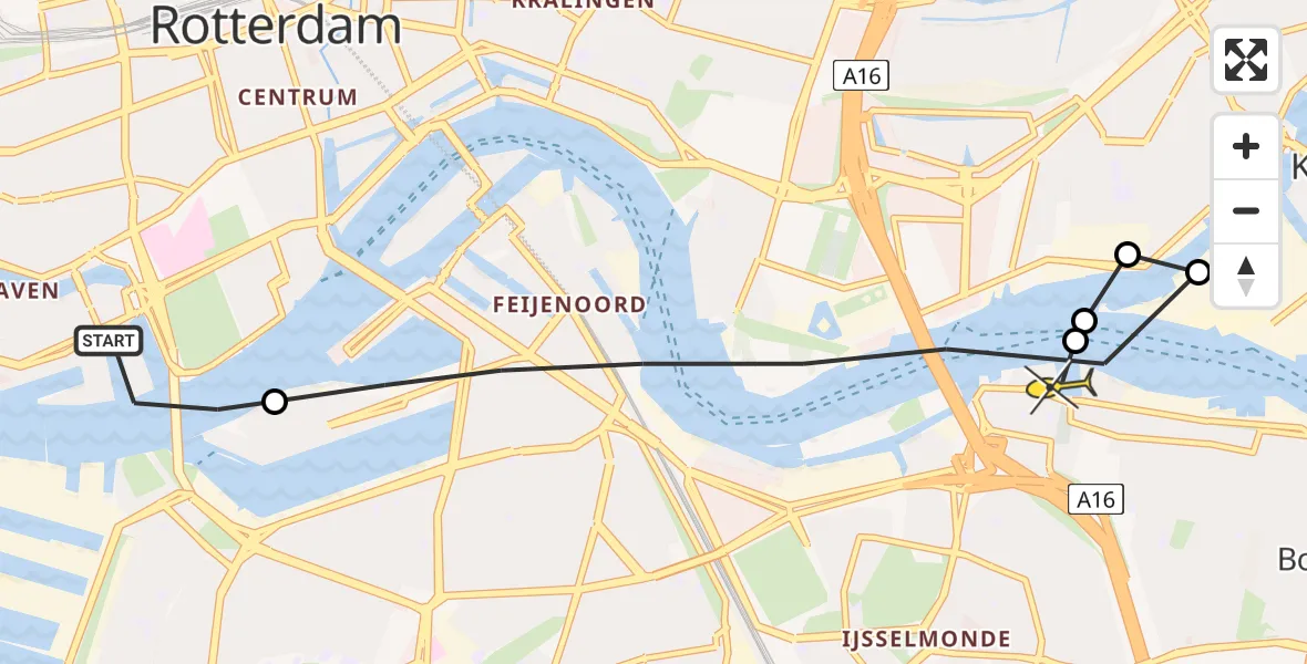 Routekaart van de vlucht: Lifeliner 2 naar Rotterdam, 3e Katendrechtsehoofd