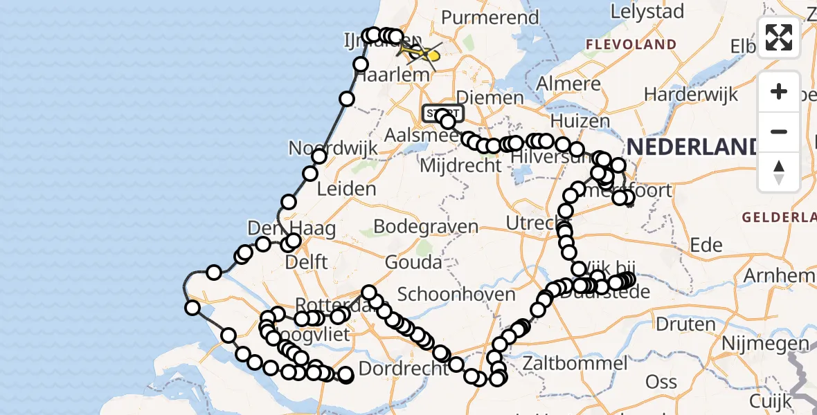 Routekaart van de vlucht: Politieheli naar Spaarndam, Van Weerden-Poelmanweg