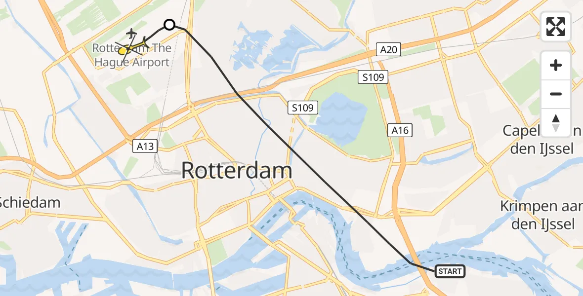 Routekaart van de vlucht: Lifeliner 2 naar Rotterdam The Hague Airport, Brandenburgbaan