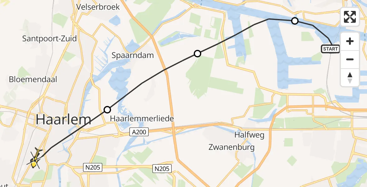 Routekaart van de vlucht: Lifeliner 1 naar Haarlem, ADM-haven