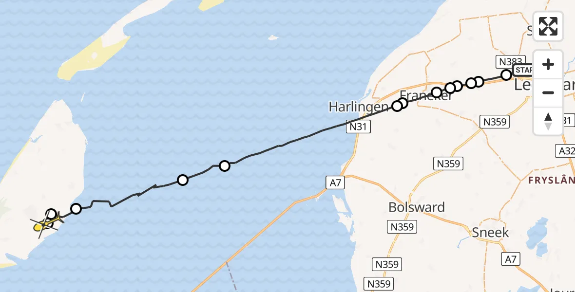 Routekaart van de vlucht: Ambulanceheli naar Oudeschild, Doolhof