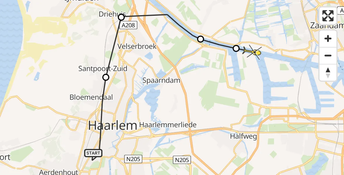 Routekaart van de vlucht: Lifeliner 1 naar Westzaan, Florapark