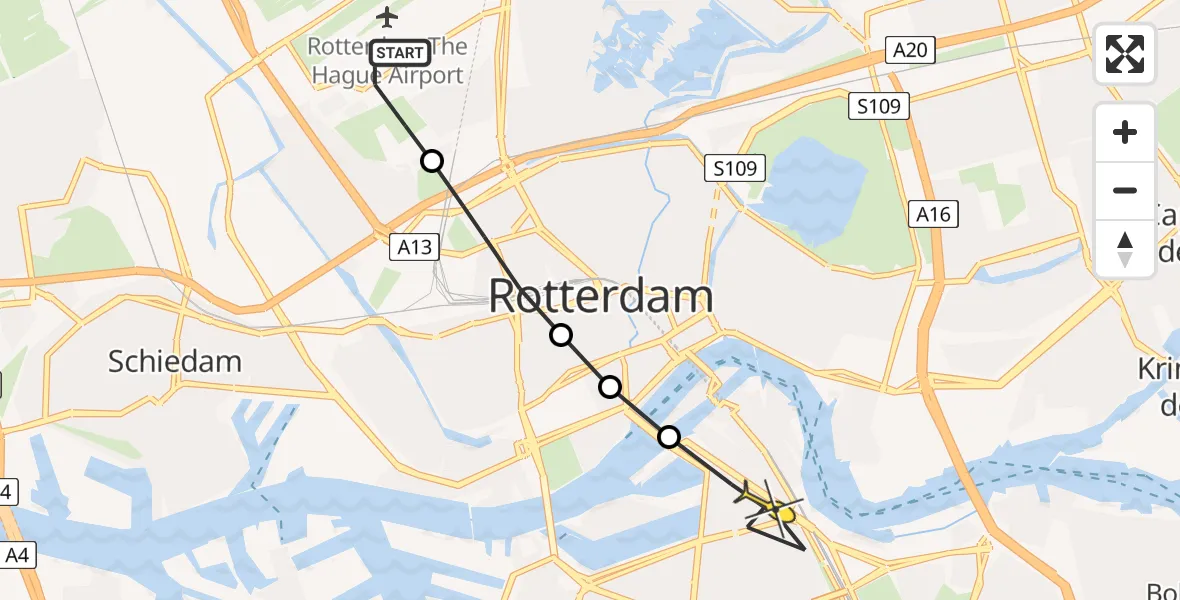 Routekaart van de vlucht: Lifeliner 2 naar Rotterdam, Terletpad