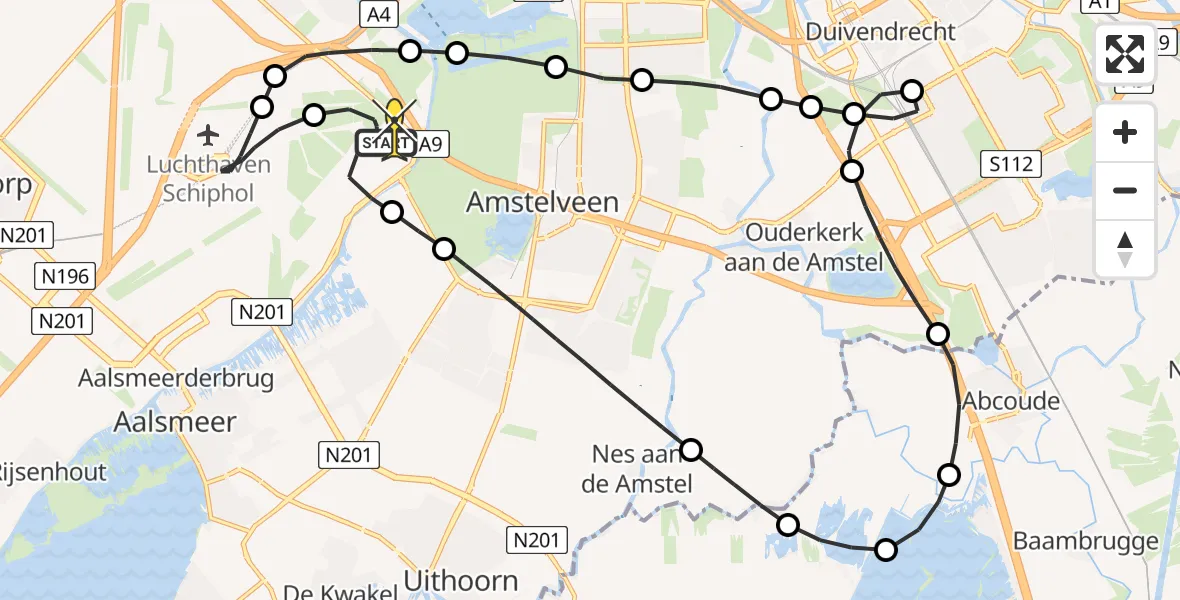 Vluchtroute Politiehelikopter van Schiphol naar Schiphol