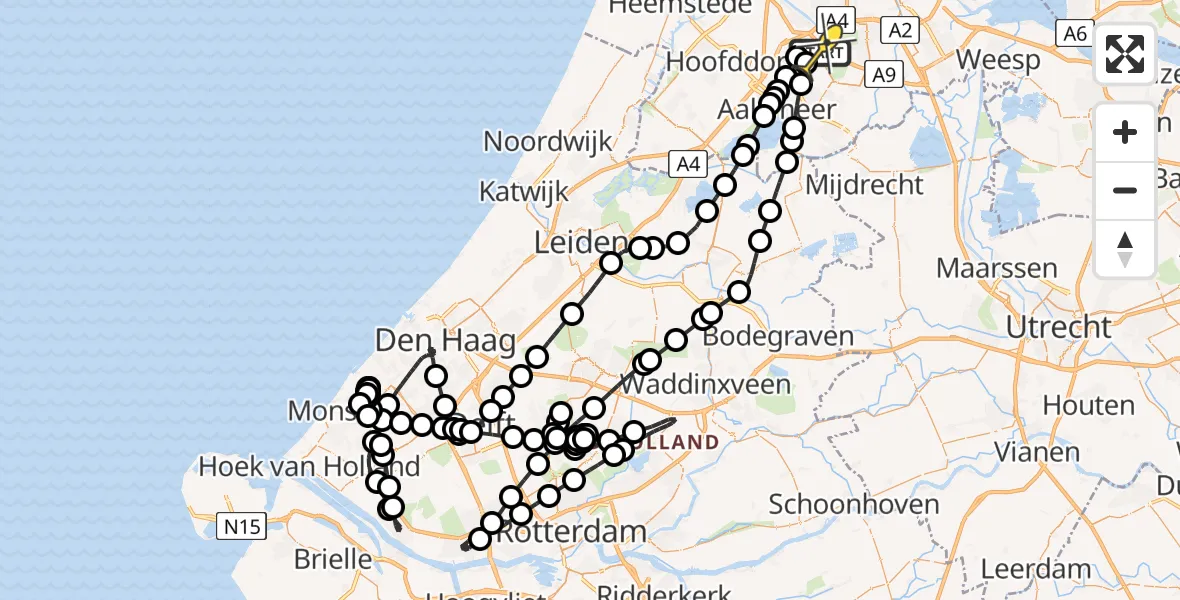Vluchtroute Politiehelikopter van Schiphol naar Schiphol