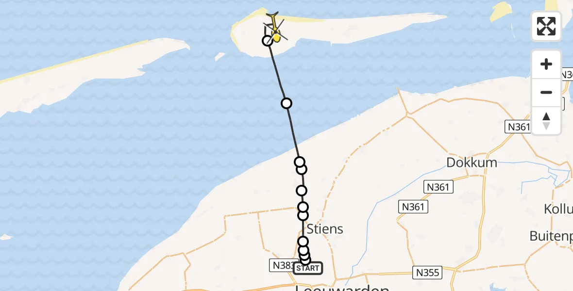 Routekaart van de vlucht: Ambulancehelikopter naar Ameland Airport Ballum, Bitgumerlân