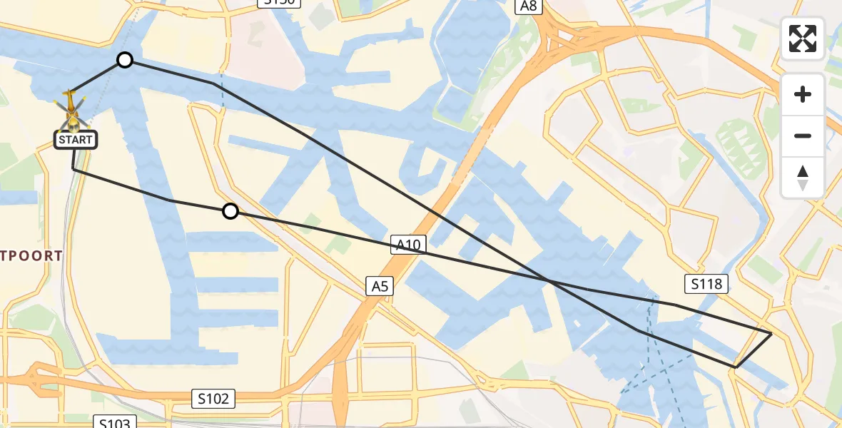 Vluchtroute Traumahelikopter van Amsterdam Heliport naar Amsterdam Heliport