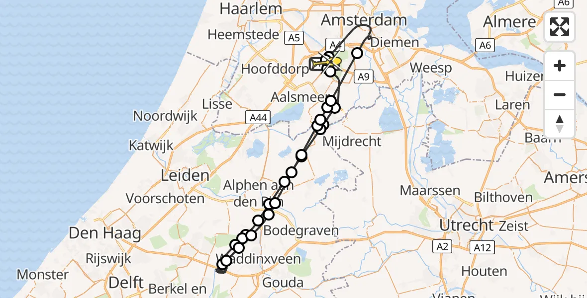 Vluchtroute Politiehelikopter van Schiphol naar Schiphol
