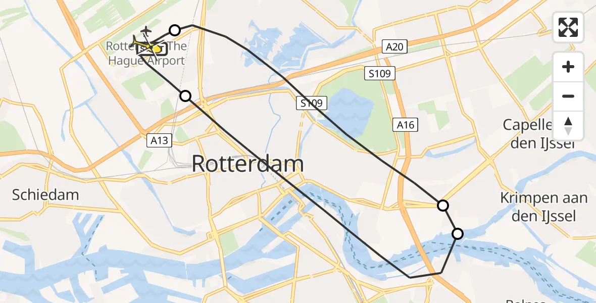 Routekaart van de vlucht: Lifeliner 2 naar Rotterdam The Hague Airport, Van der Duijn van Maasdamweg
