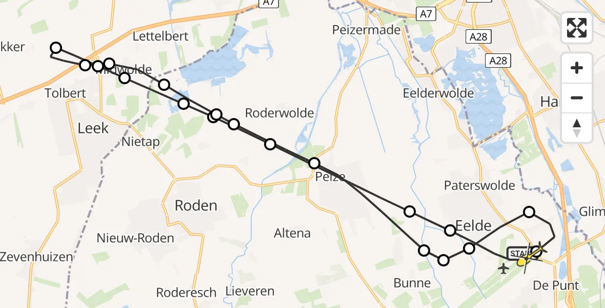 Routekaart van de vlucht: Lifeliner 4 naar Groningen Airport Eelde, Molenweg