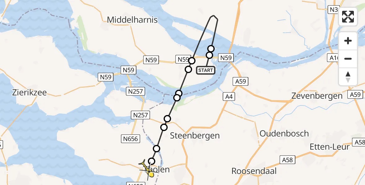 Routekaart van de vlucht: Lifeliner 2 naar Tholen, Zonnepark Ooltgensplaat