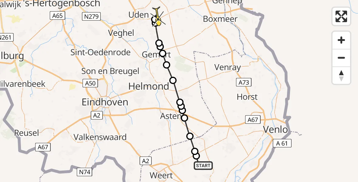 Routekaart van de vlucht: Lifeliner 3 naar Vliegbasis Volkel, Hollander