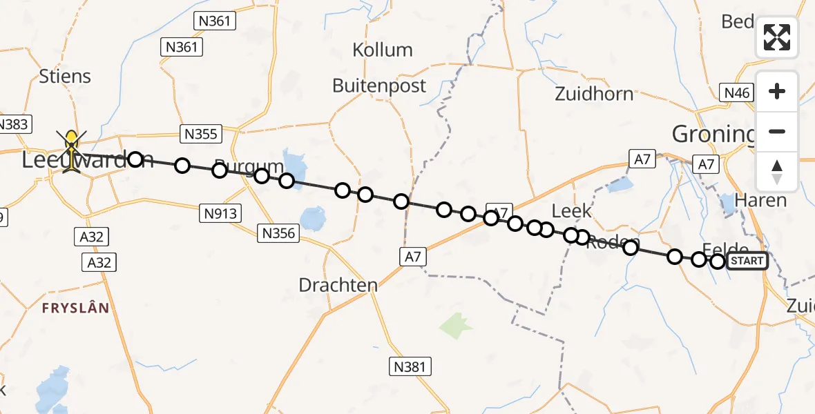 Routekaart van de vlucht: Lifeliner 4 naar Leeuwarden, Molenweg