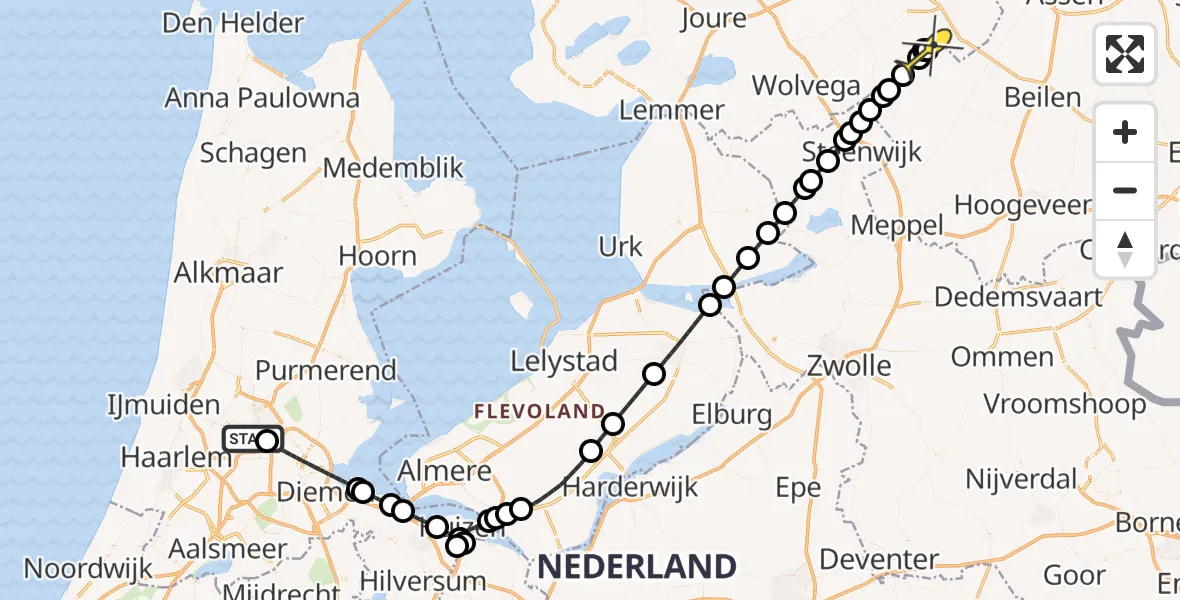 Routekaart van de vlucht: Lifeliner 1 naar Zorgvlied, Westhavenweg