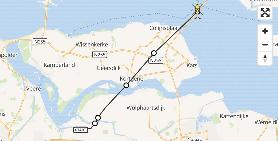 Routekaart van de vlucht: Lifeliner 2 naar Zierikzee, Calandweg