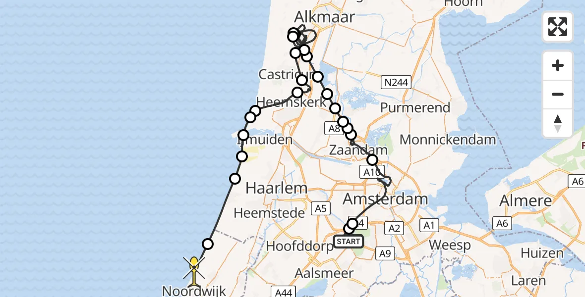 Routekaart van de vlucht: Politiehelikopter naar Noordwijk, Loevesteinse Randweg