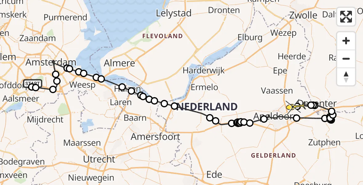Routekaart van de vlucht: Politiehelikopter naar Vliegveld Teuge, Westerkimweg
