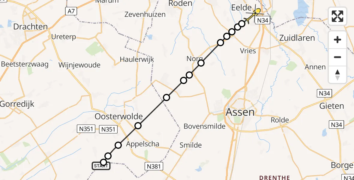 Routekaart van de vlucht: Lifeliner 1 naar Groningen Airport Eelde, Kloosterweg