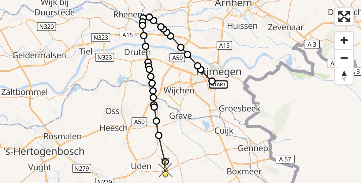 Routekaart van de vlucht: Lifeliner 3 naar Vliegbasis Volkel, Tijgerstraat