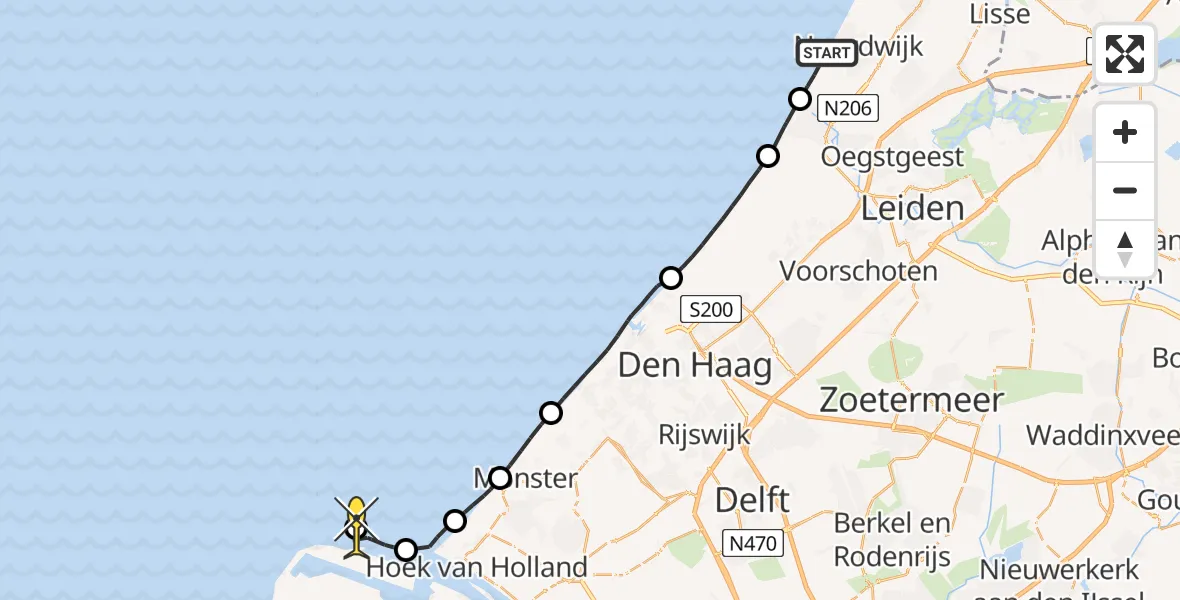 Routekaart van de vlucht: Politieheli naar Hoek van Holland, Strandafrit 1B