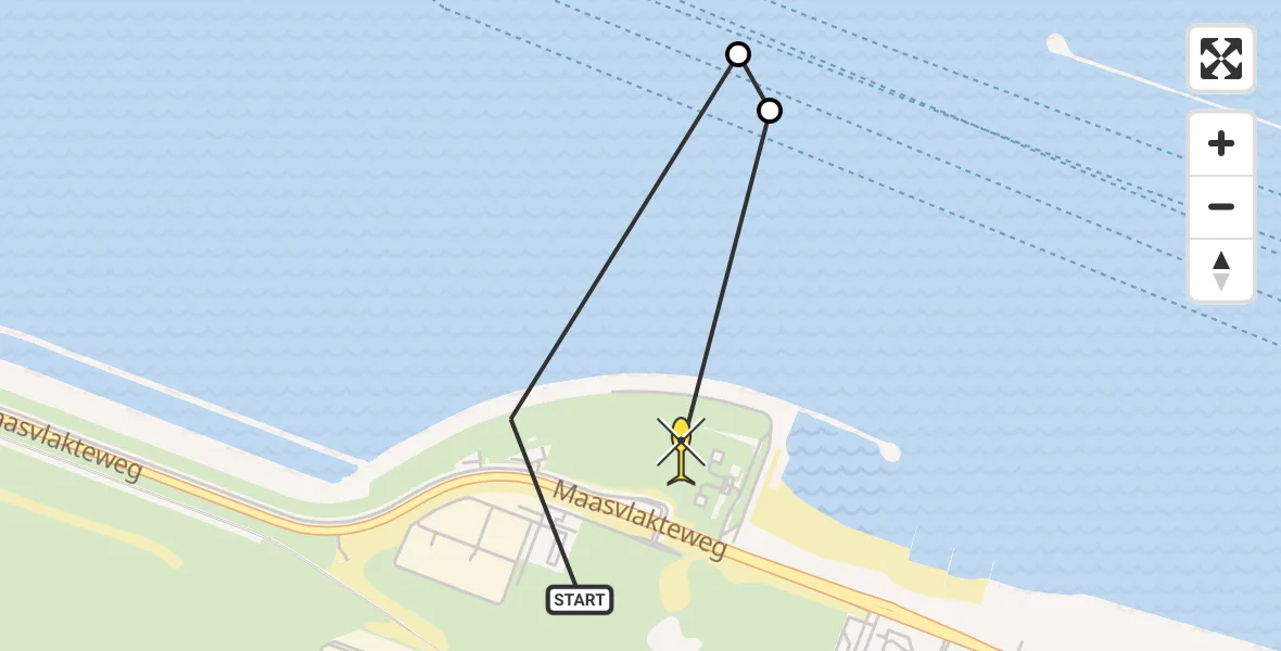 Routekaart van de vlucht: Politiehelikopter naar Maasvlakte, Maasgeul