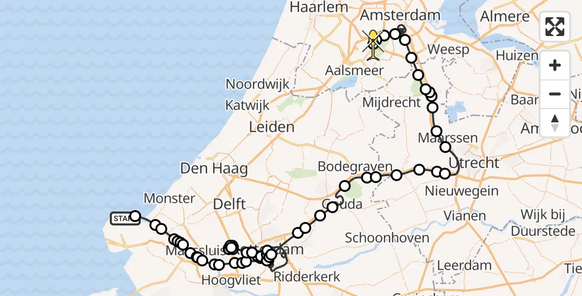 Routekaart van de vlucht: Politieheli naar Schiphol, Maasgeul