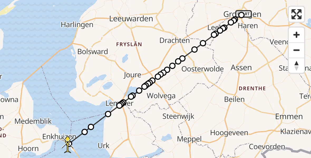 Routekaart van de vlucht: Lifeliner 1 naar Lelystad, Zuiderkuipen