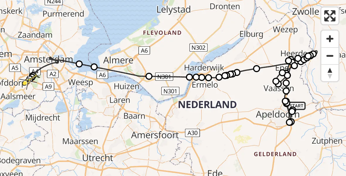 Routekaart van de vlucht: Politieheli naar Schiphol, Teugseweg