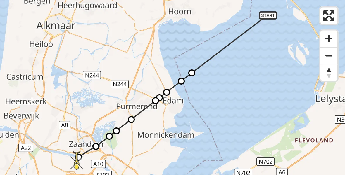 Routekaart van de vlucht: Lifeliner 1 naar Amsterdam Heliport, Capriweg