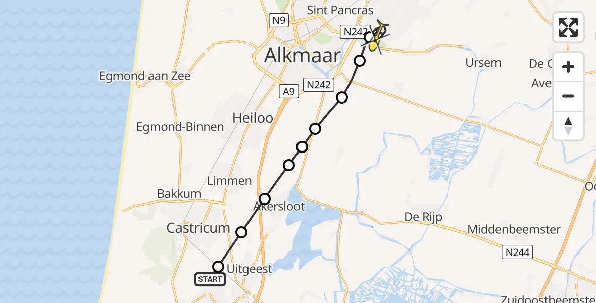 Routekaart van de vlucht: Politiehelikopter naar Heerhugowaard, Provincialeweg