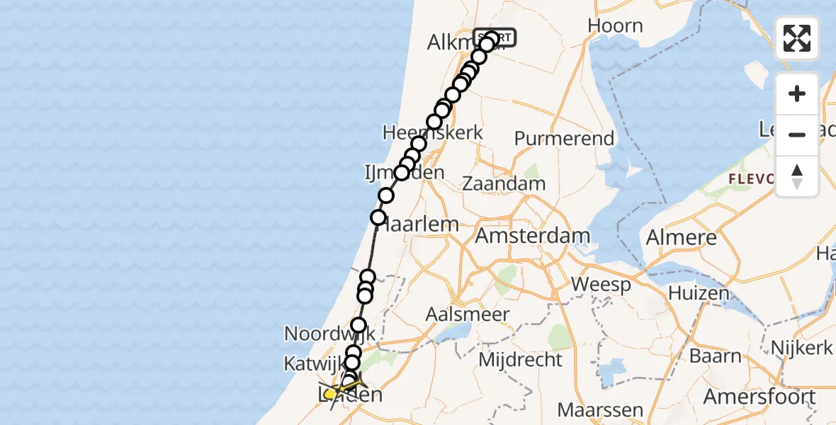 Routekaart van de vlucht: Politieheli naar Leiden, Slingerdijk