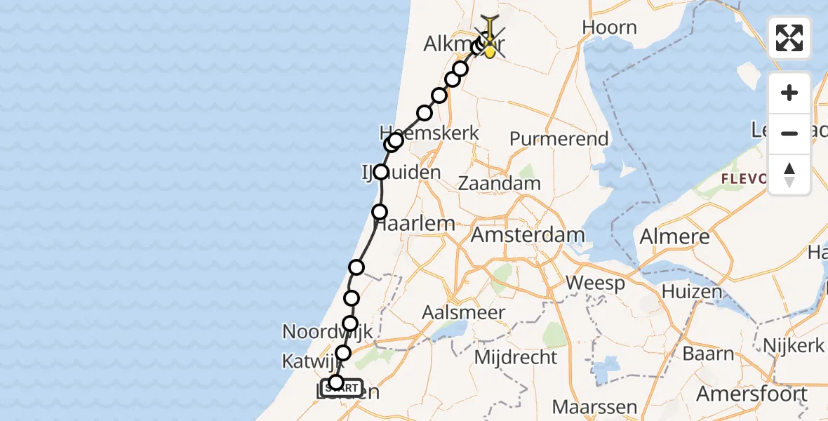 Routekaart van de vlucht: Politieheli naar Heerhugowaard, Albinusdreef