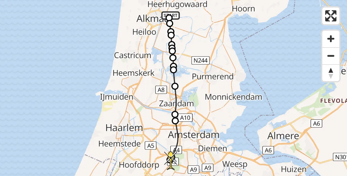 Routekaart van de vlucht: Politieheli naar Schiphol, Slingerdijk