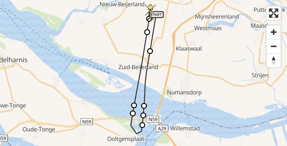 Routekaart van de vlucht: Lifeliner 2 naar Nieuw-Beijerland, Noorddijk