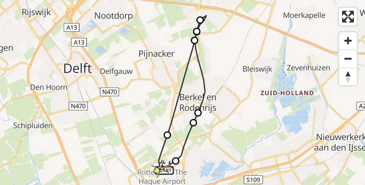 Routekaart van de vlucht: Lifeliner 2 naar Rotterdam The Hague Airport, A16 Rotterdam