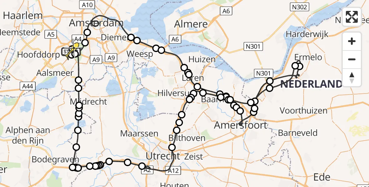 Vluchtroute Politiehelikopter van Schiphol naar Schiphol