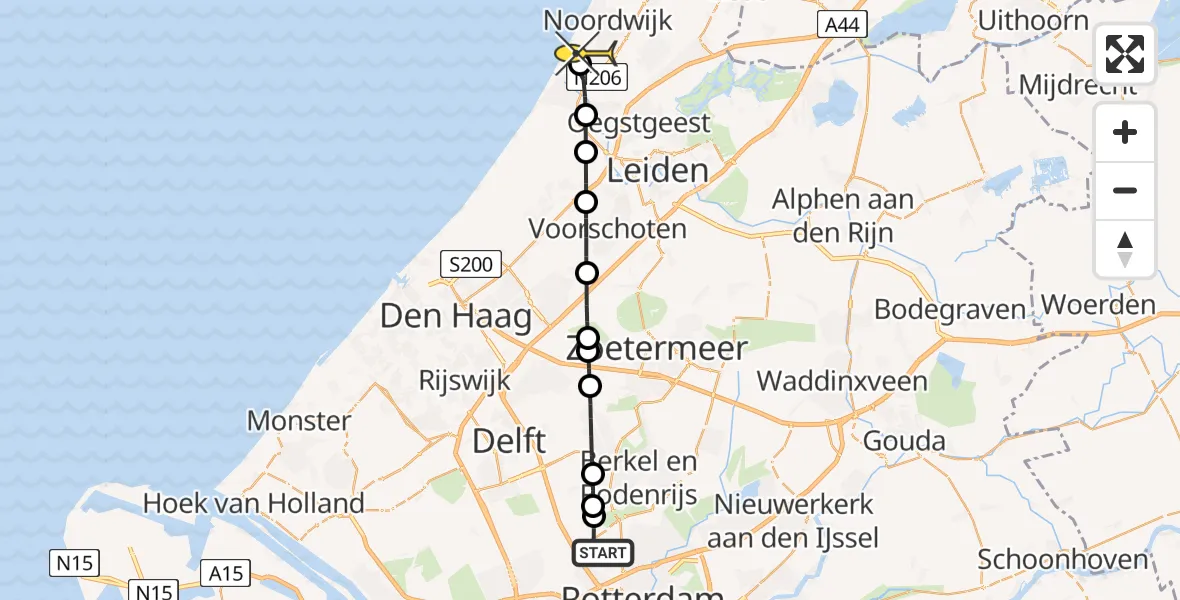 Routekaart van de vlucht: Lifeliner 2 naar Noordwijk, A16 Rotterdam