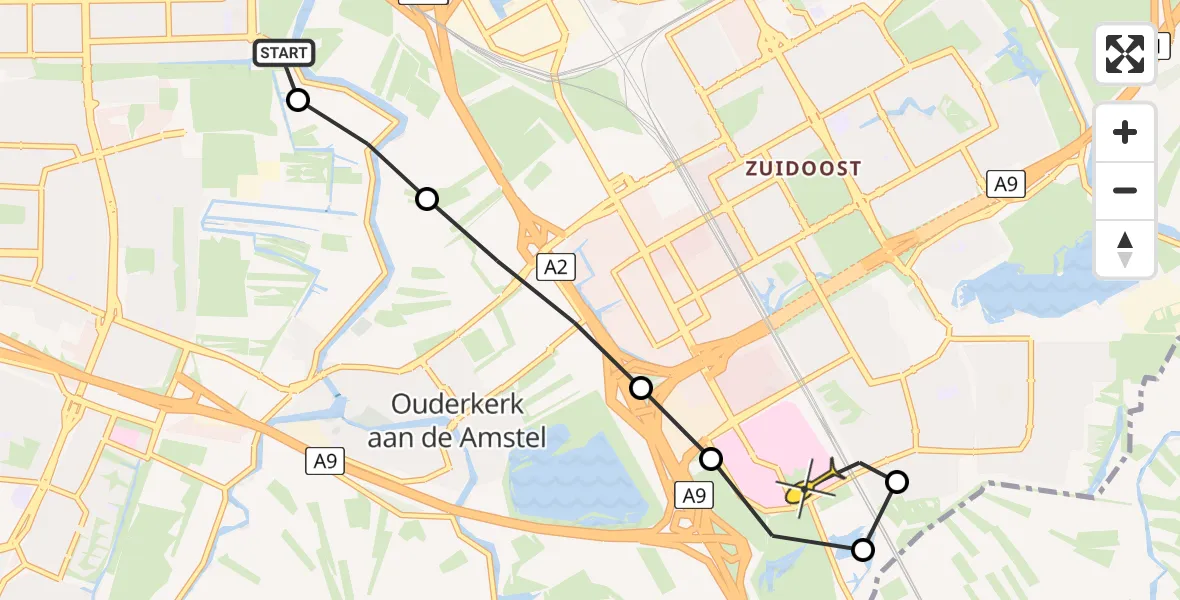 Routekaart van de vlucht: Lifeliner 1 naar Academisch Medisch Centrum (AMC), Amsteldijk Noord