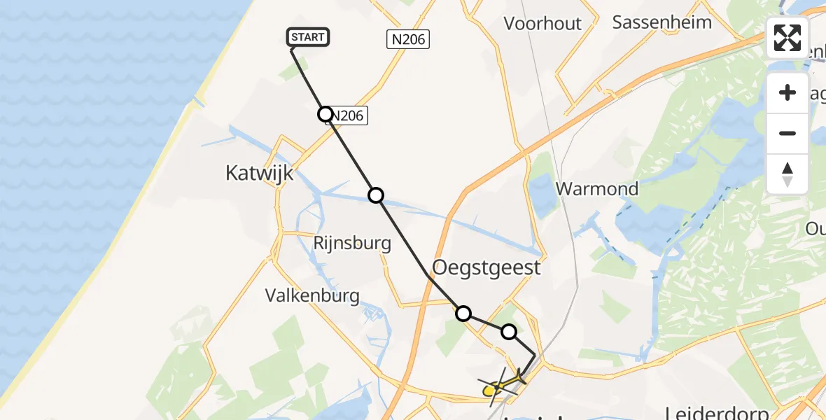 Routekaart van de vlucht: Lifeliner 2 naar Leiden, Stevinlaan