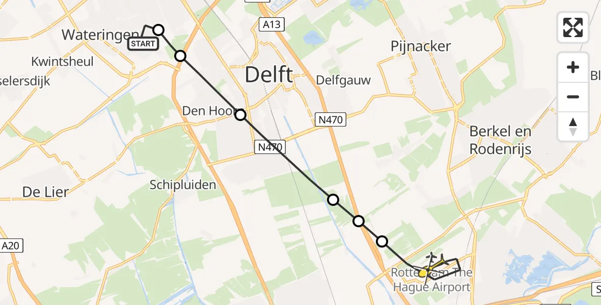 Routekaart van de vlucht: Lifeliner 2 naar Rotterdam The Hague Airport, Endehoekseweg