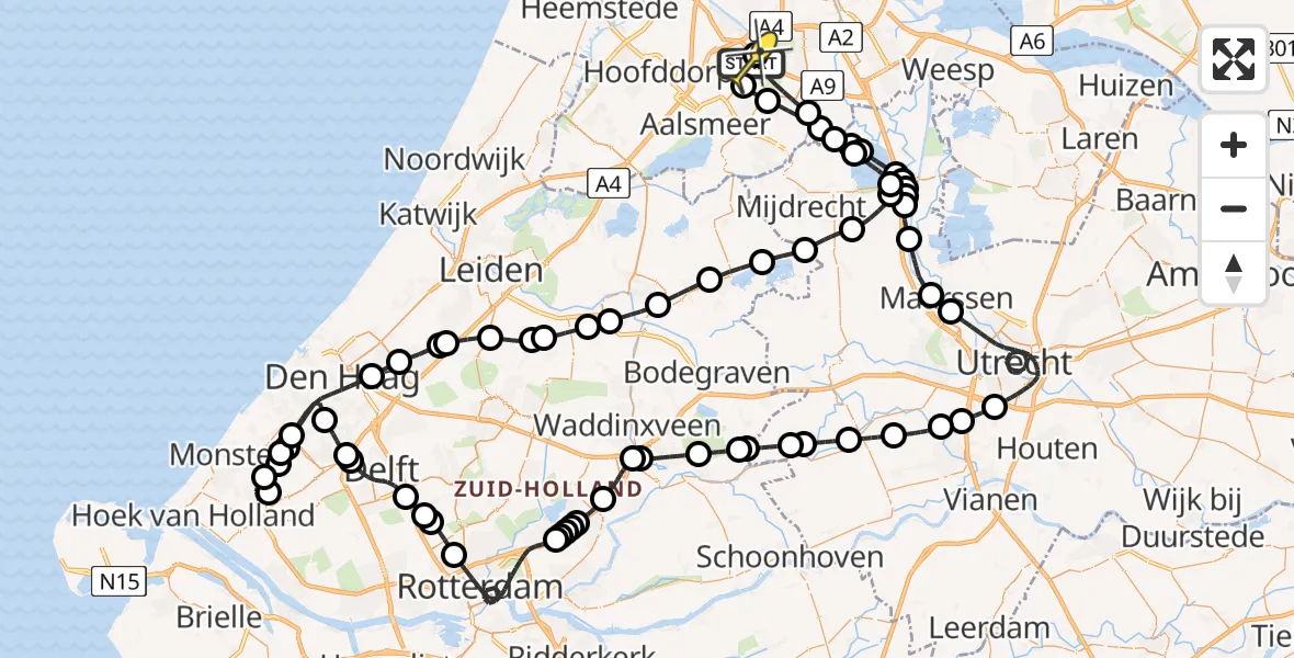 Routekaart van de vlucht: Politieheli naar Schiphol, Amsterdam-Bataviaweg